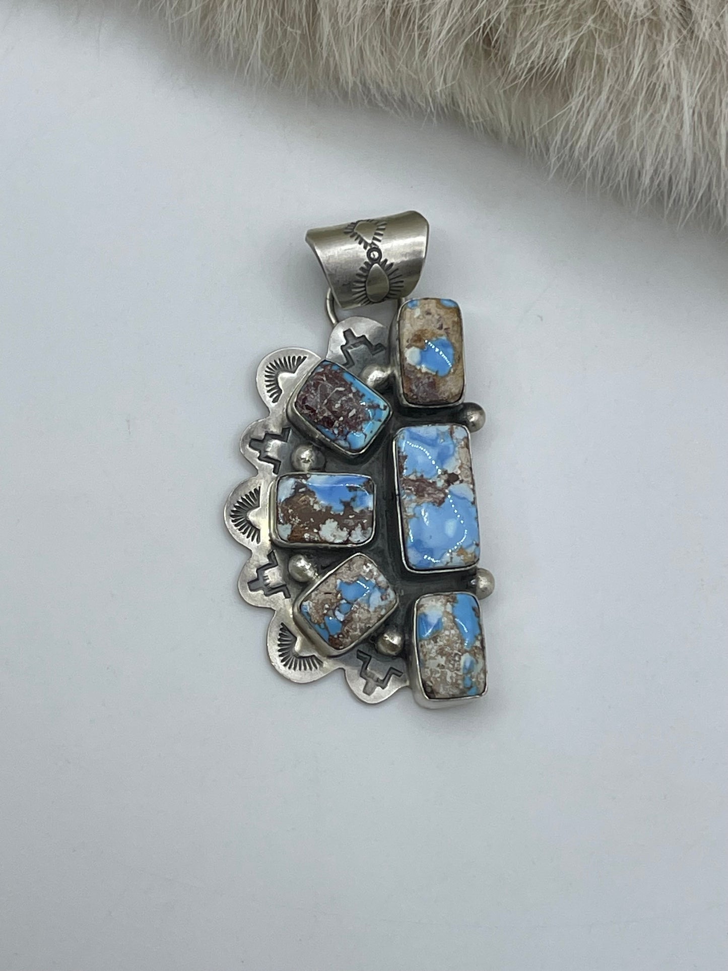 8.5mm Bale Golden Hills Turquoise Half Cluster Pendant by Lyle Piaso, Navajo