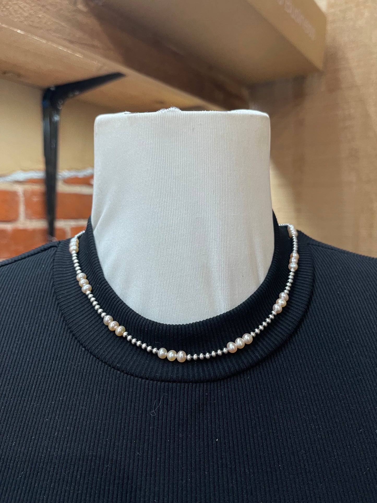 18" 3mm Navajo Pearls with Freshwater Pearls Necklace