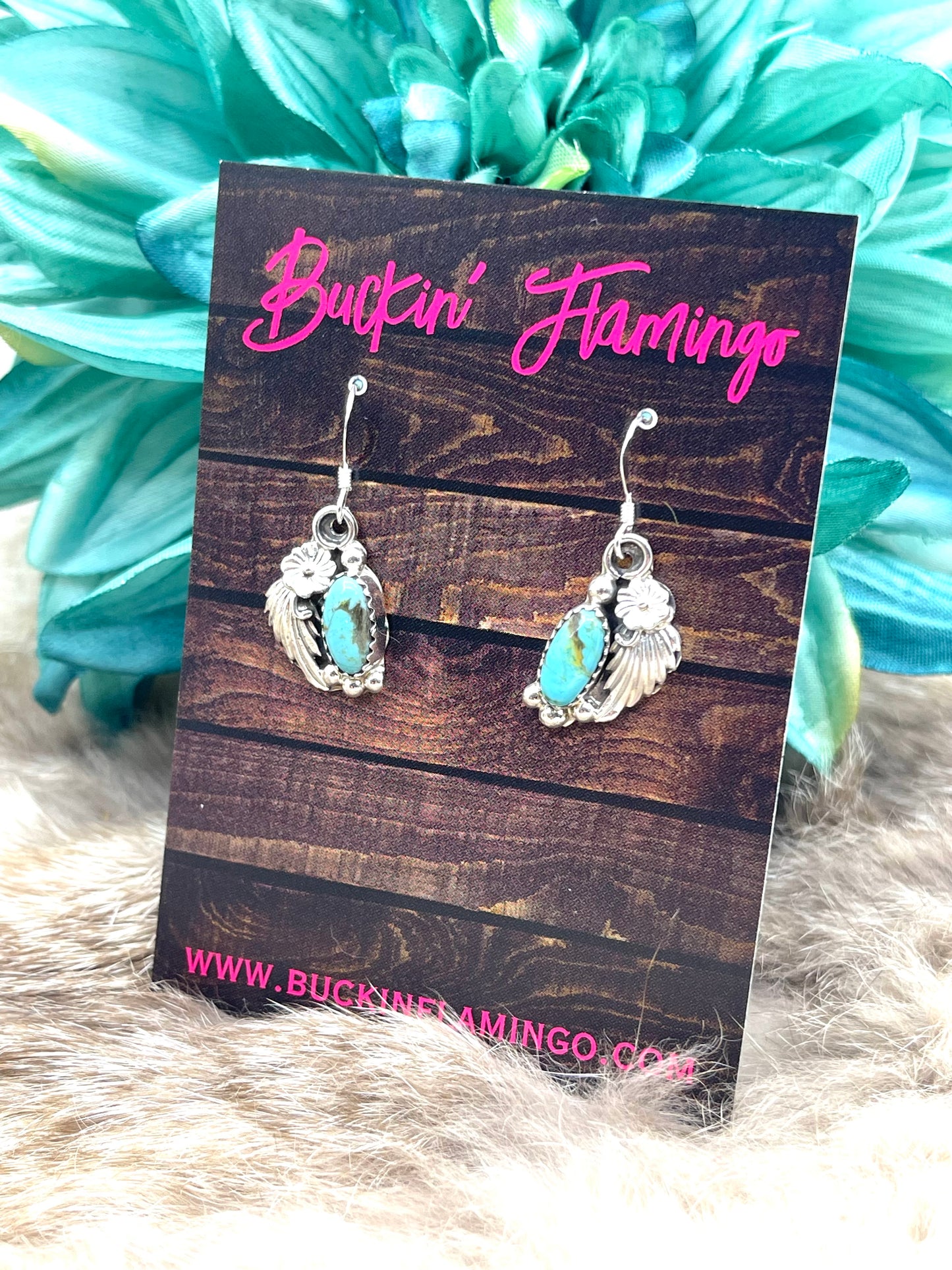 Turquoise Dangle with Silver Flower Earrings by Robert Martinez, Navajo