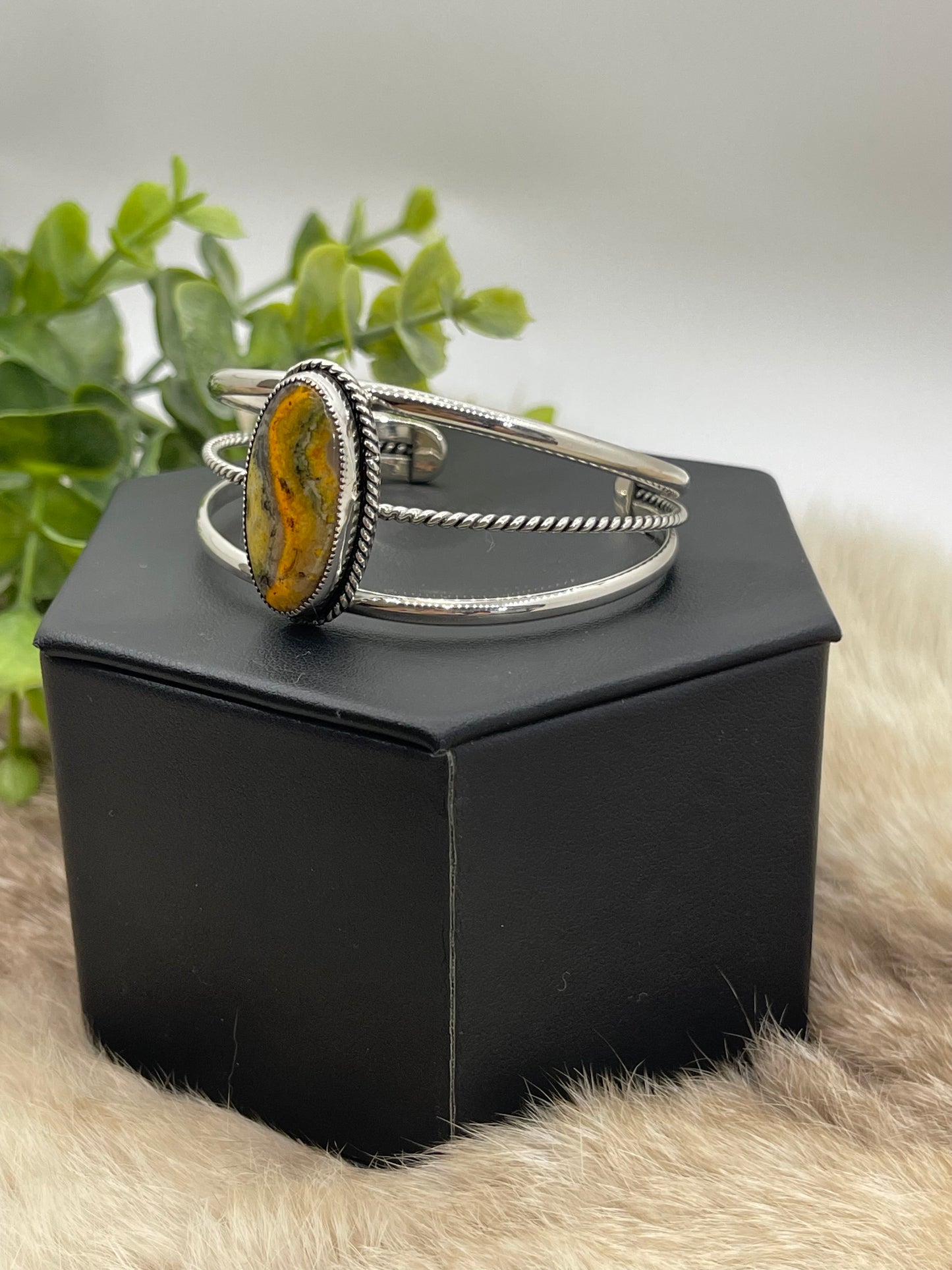 Oval Bumblebee Jasper Cuff By Tina Benally, Navajo