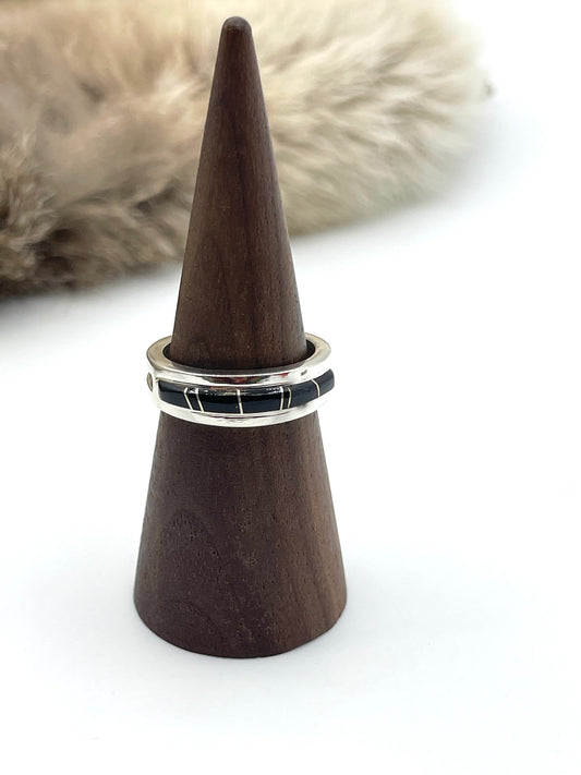 10.0 Black Onyx Inlay Band by Wilbert Muskett Jr., Navajo