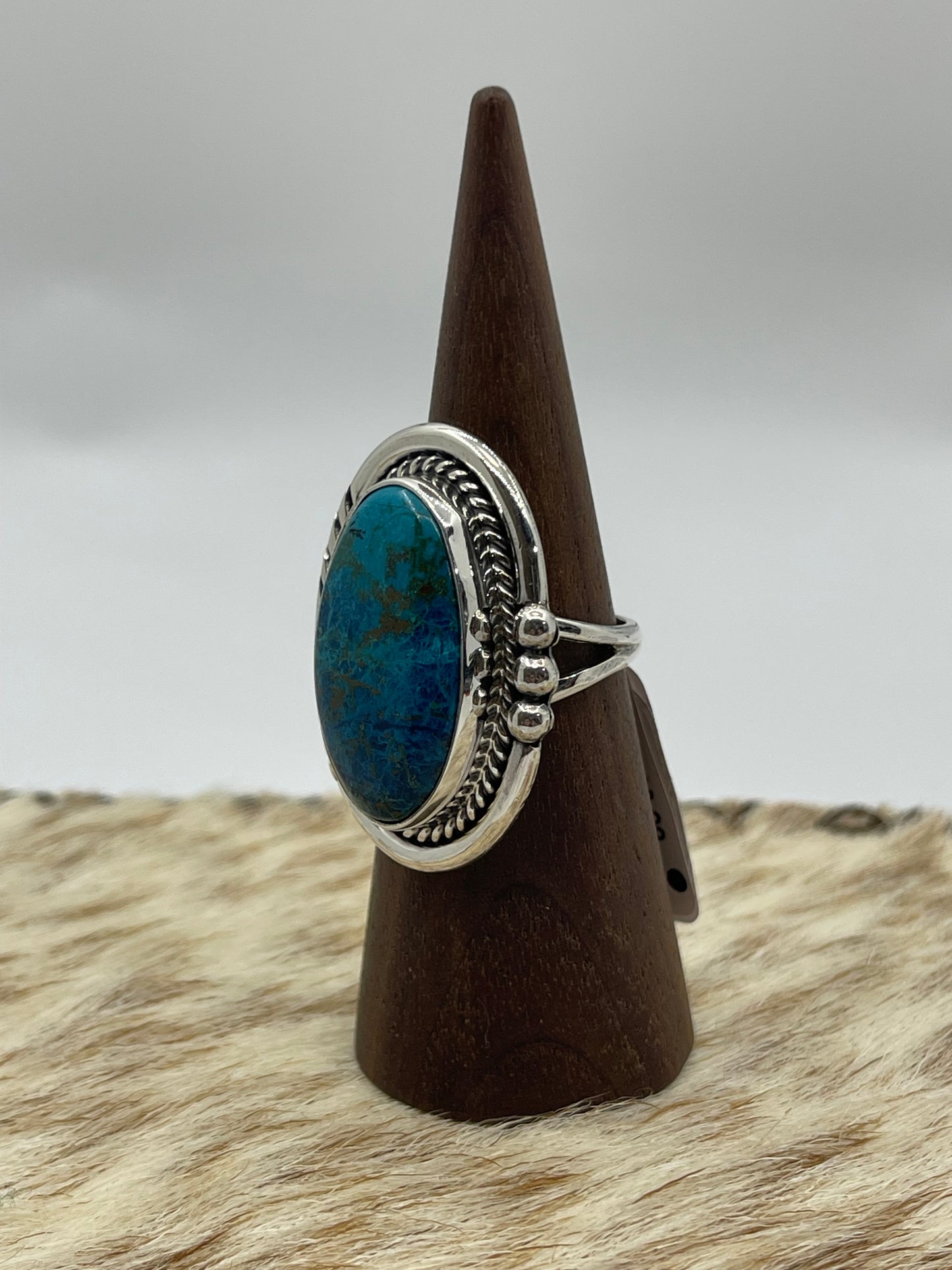 9.0 Oval Chrysocolla Ring by Ray Tom, Navajo