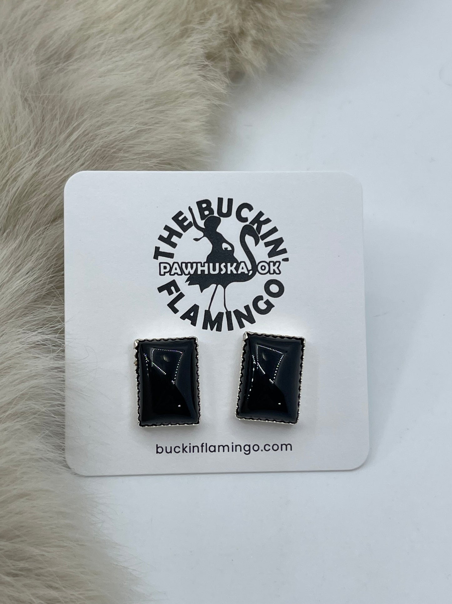 Rectangle Black Onyx Post Earrings