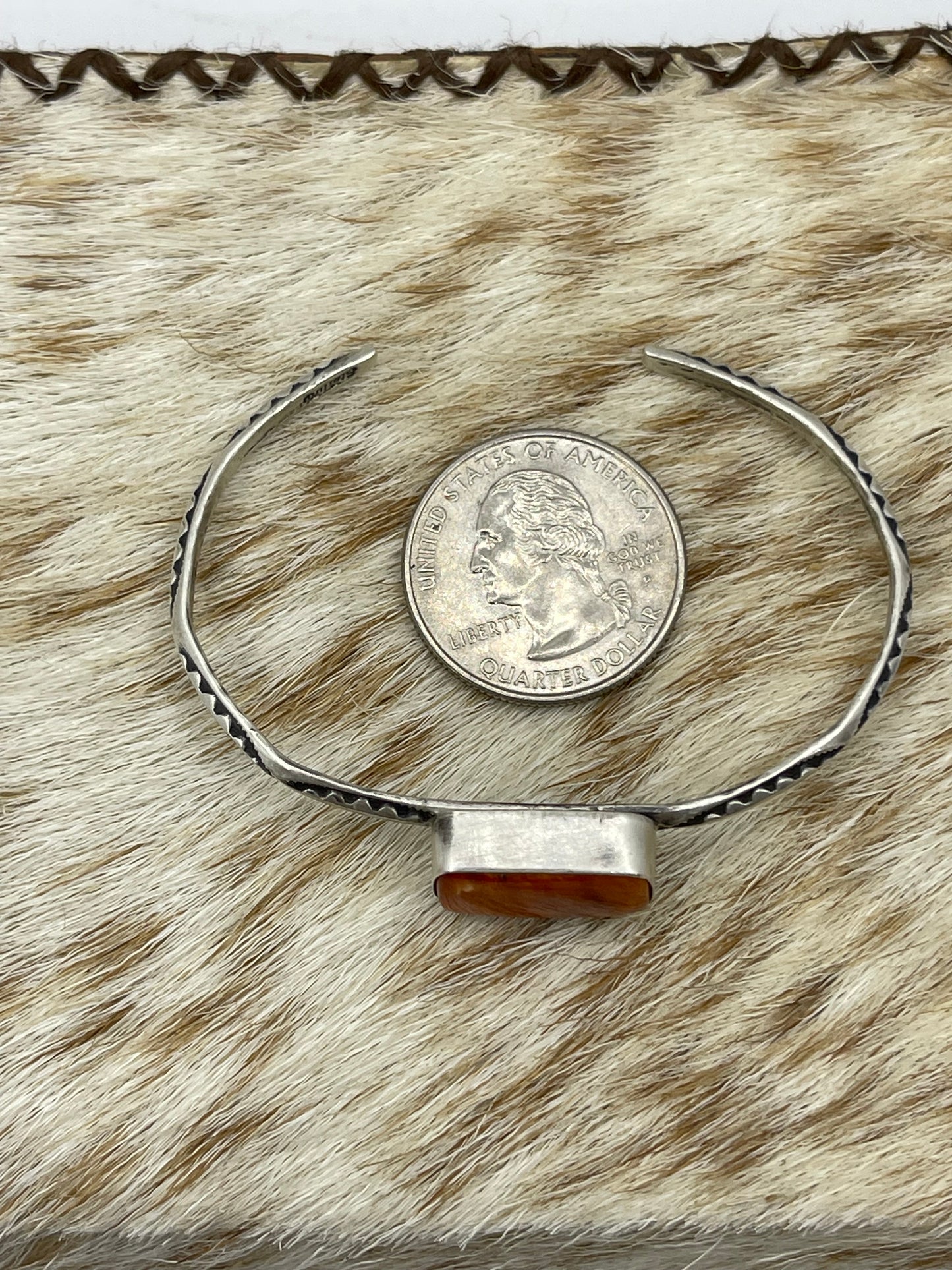 5 1/4"-7 1/2" Orange Spiny Oyster shell Triangle Wire Cuff by Judith Dixon, Navajo