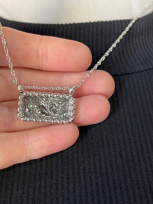 17" Silver Engraved Bar Necklace by Arlene Lewis, Navajo