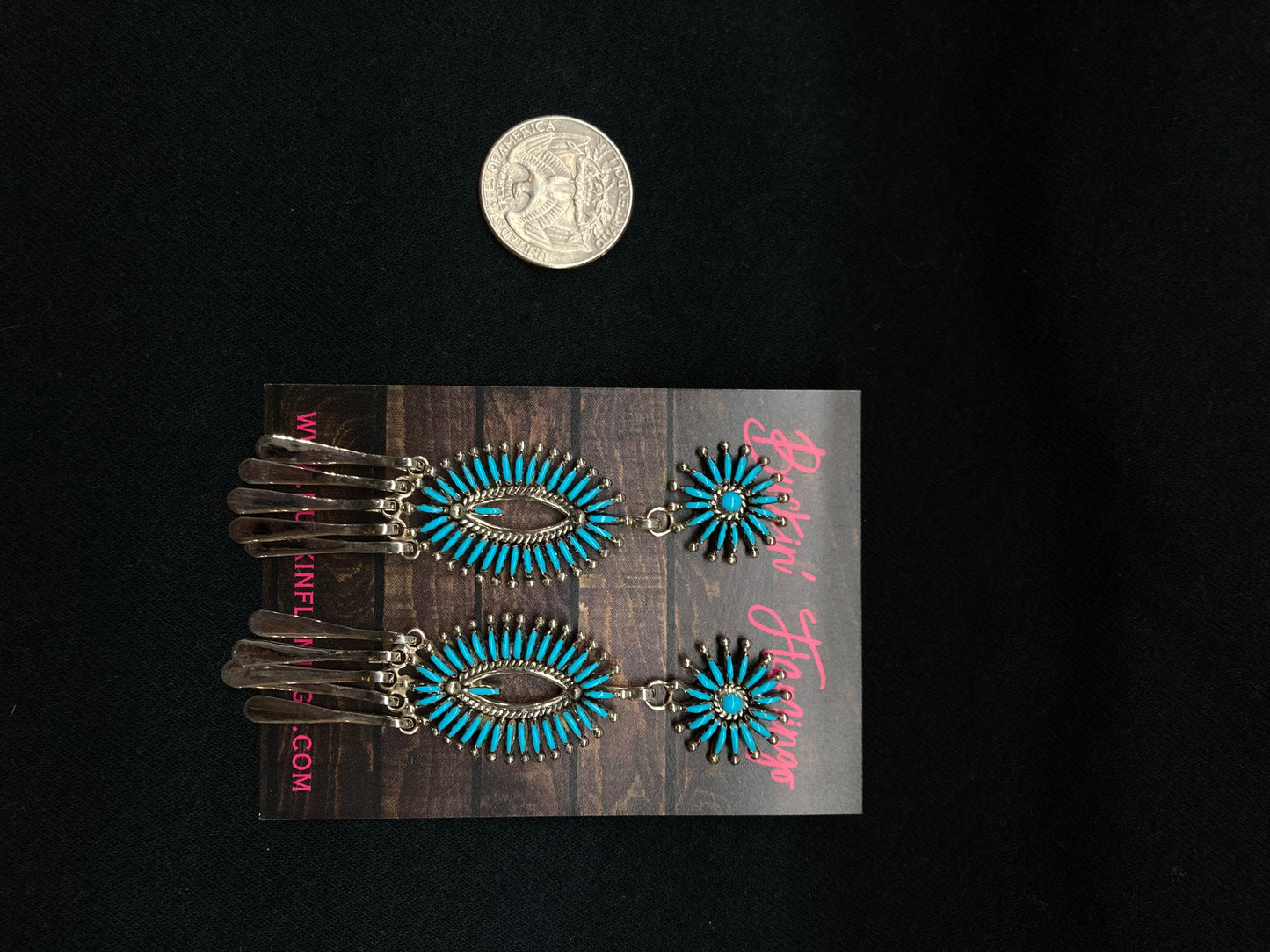 3 1/2" Turquoise Needle Point Post Dangle Earrings