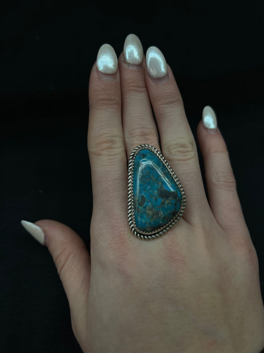 9.5 Kingman Turquoise Triangle Ring by Leslie Nez, Navajo