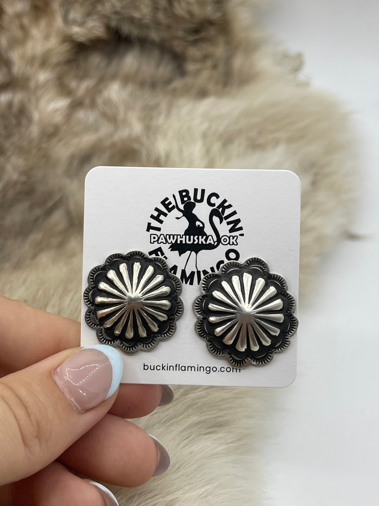 Silver Stamped Concho Post Earrings by LeAnder Tahe, Navajo
