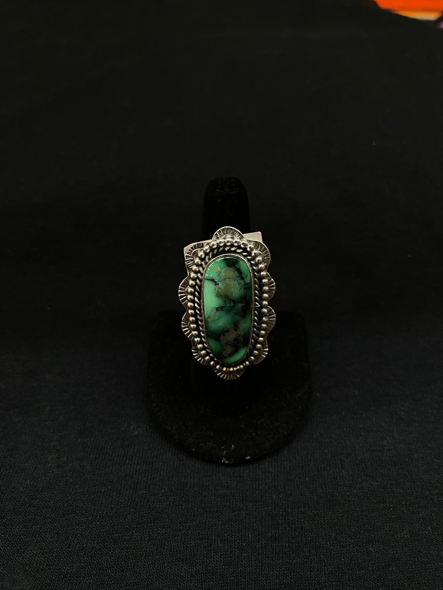 Adjustable Emerald Rose Turquoise Oval Ring by Zia