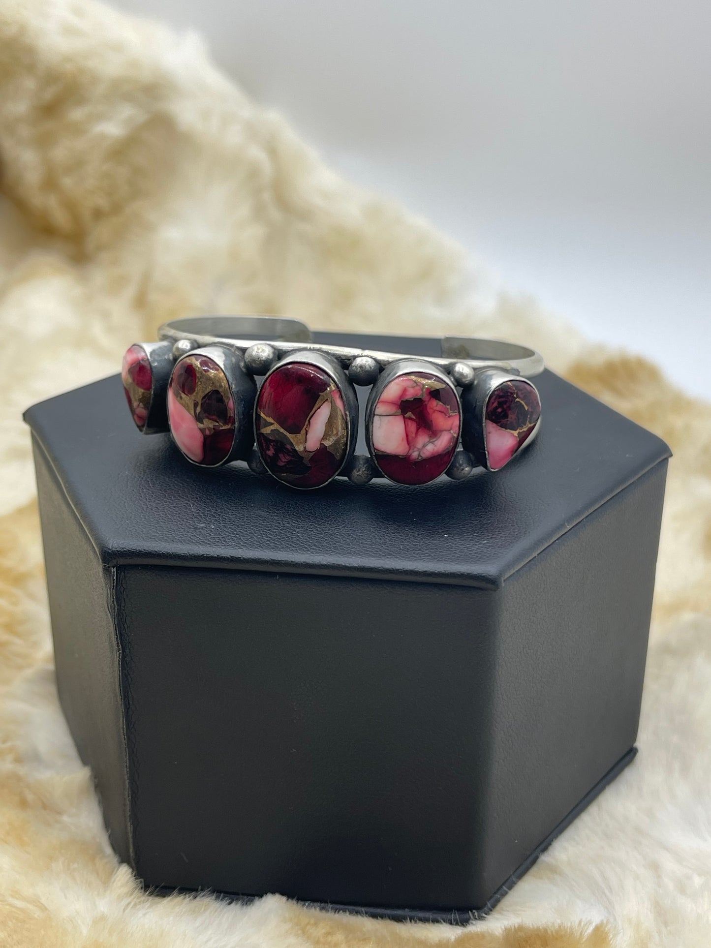 5.75"- 7" Dahlia Rose 5 Stone Cuff by Augustine Largo, Navajo