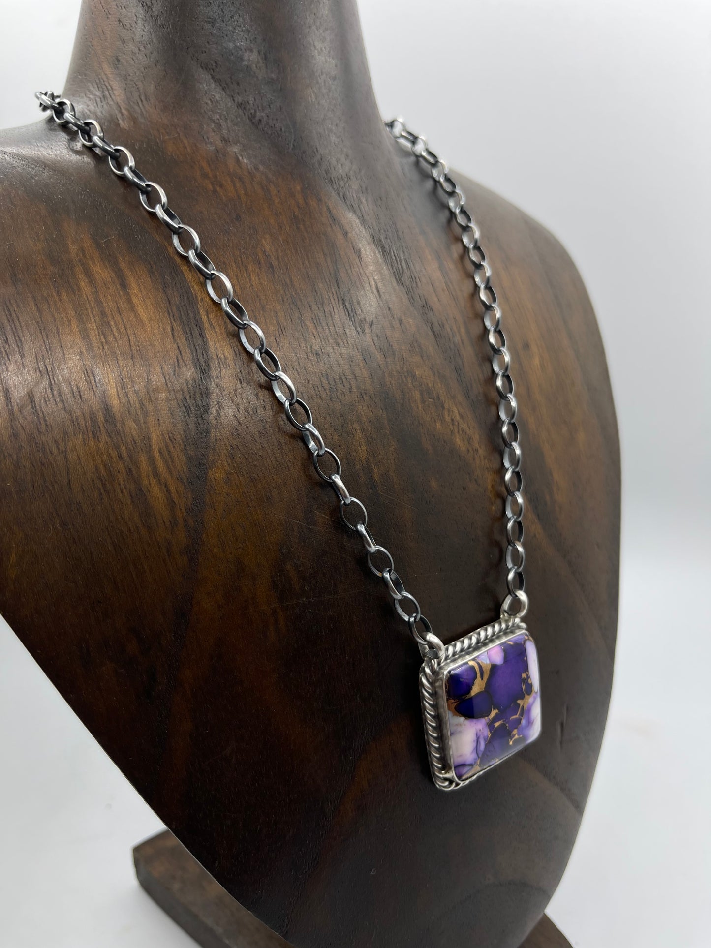 LOT 24 5/24 18" Lavender Dahlia Square Necklace by Augustine Largo, Navajo