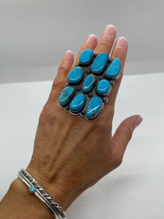 Adjustable Big Multi Stone Turquoise Ring by Steven Nez, Navajo