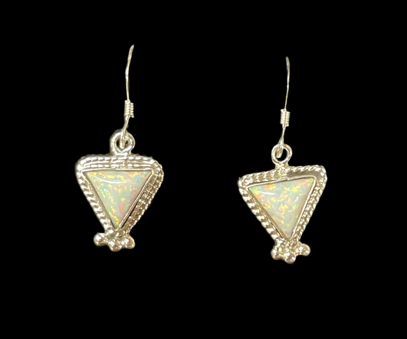 White Opal Triangle Hook Dangle Earrings by Gary Shorty, Navajo