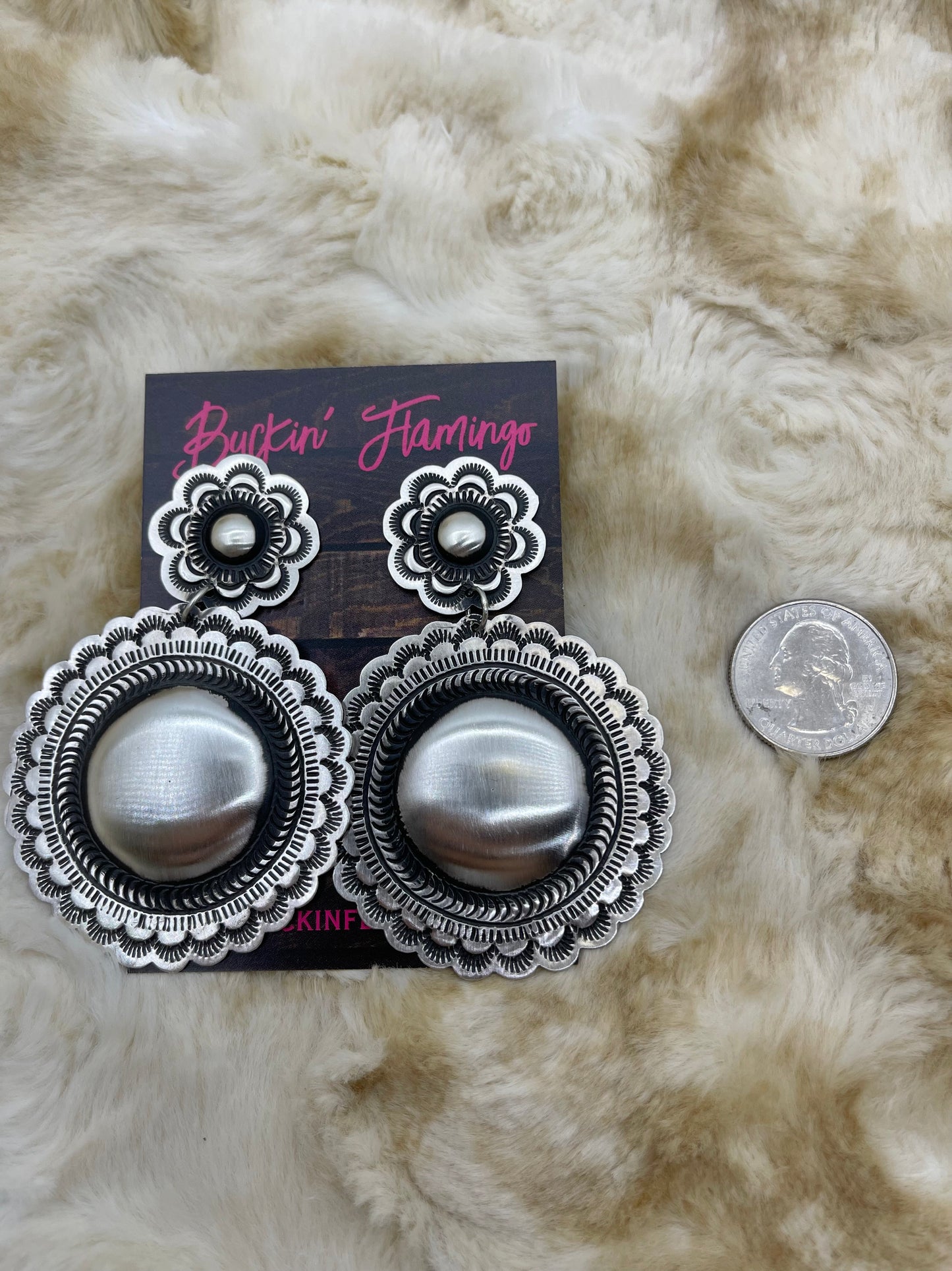 Amazing Stamped Double Concho Earrings by Leander Tahe, Navajo