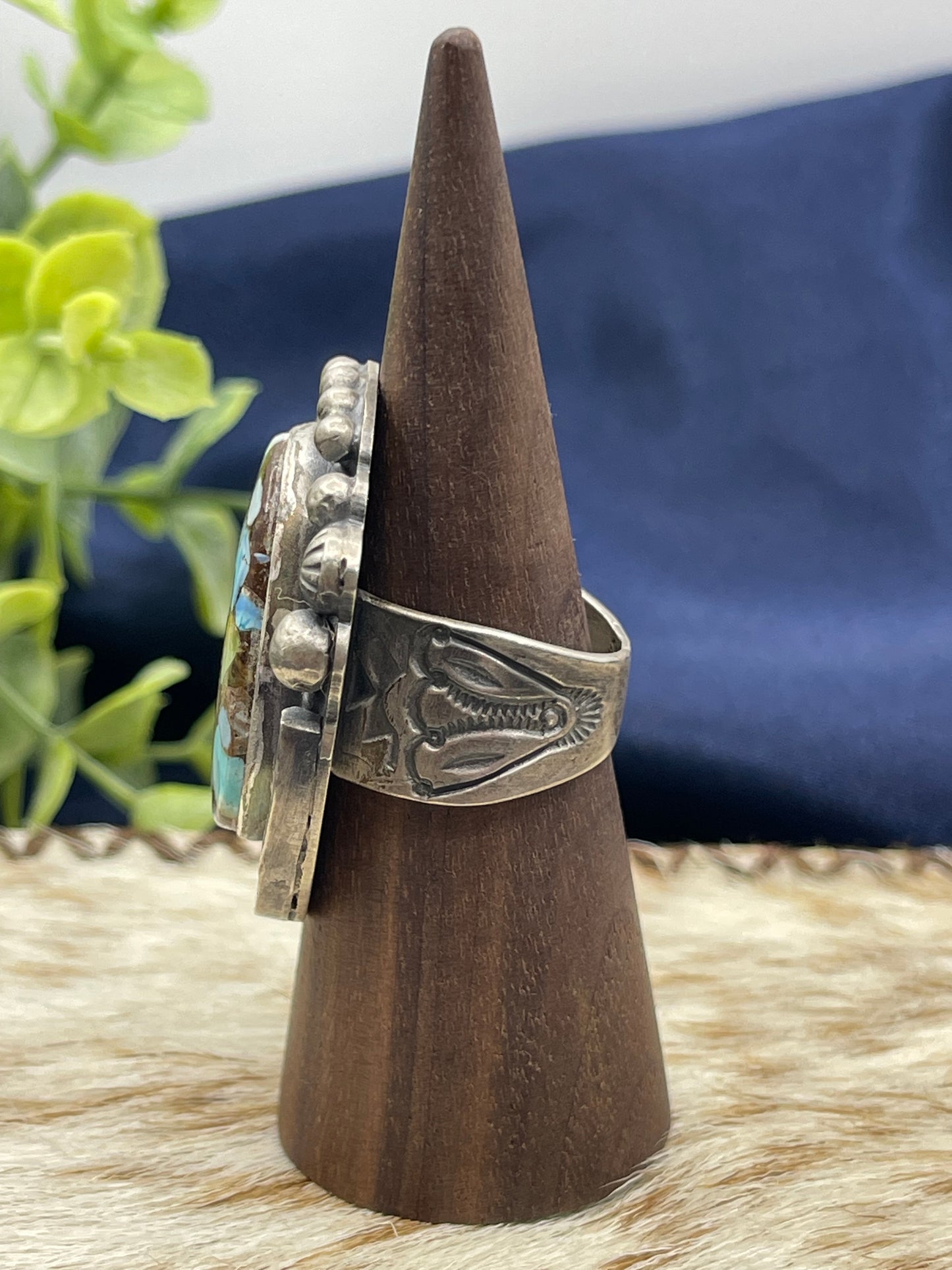 10.0 Gold Hills Mosaic Turquoise Ring By Boyd Ashley, Navajo