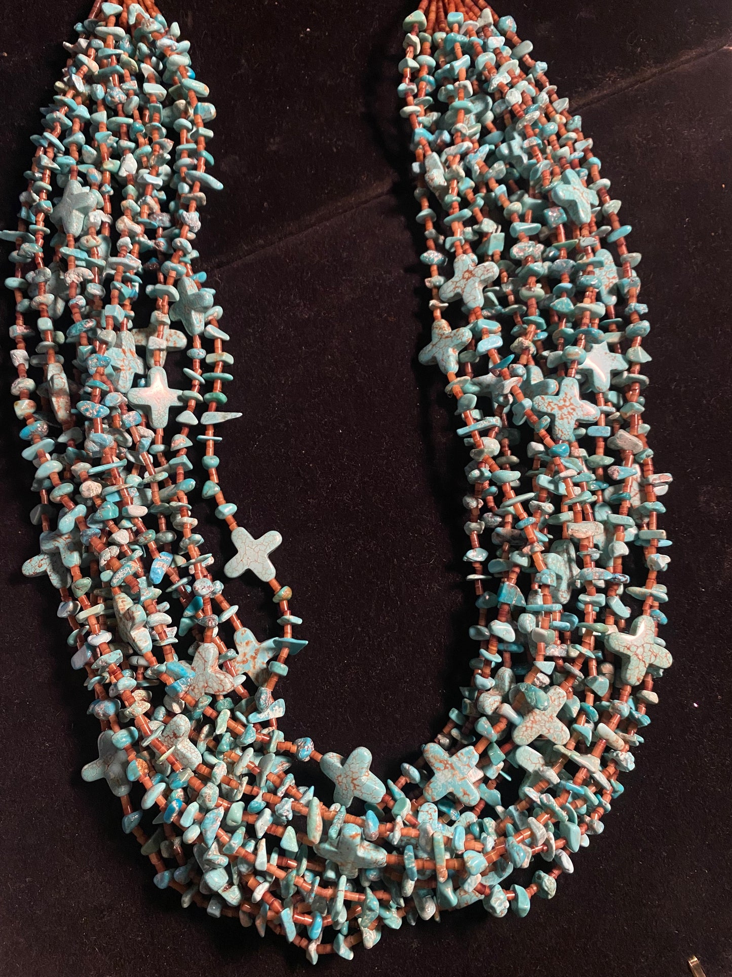 14 Strand Cerrillos Turquoise and Pinshell Necklace by Jolene Bird