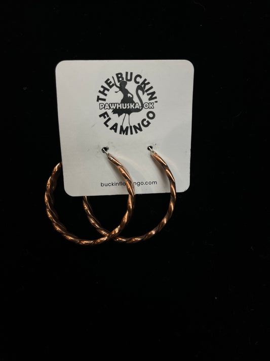 Twisted Copper Hoop Post Earrings by Tahe, Navajo