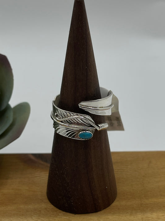 Adjustable Turquoise Feather Ring by Chester Charley, Navajo