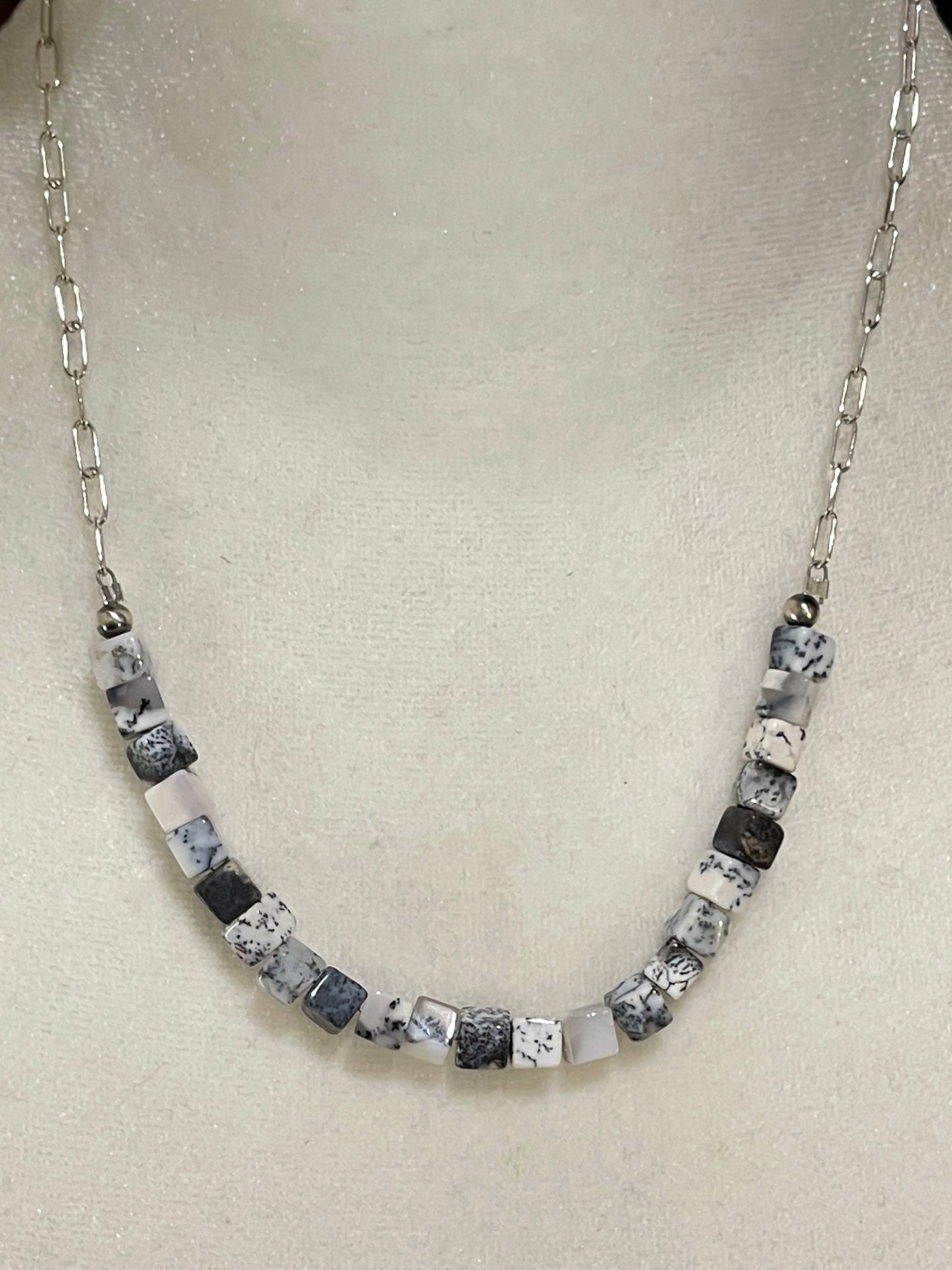 18" Howlite Cube Stone Paperclip Chain Necklace