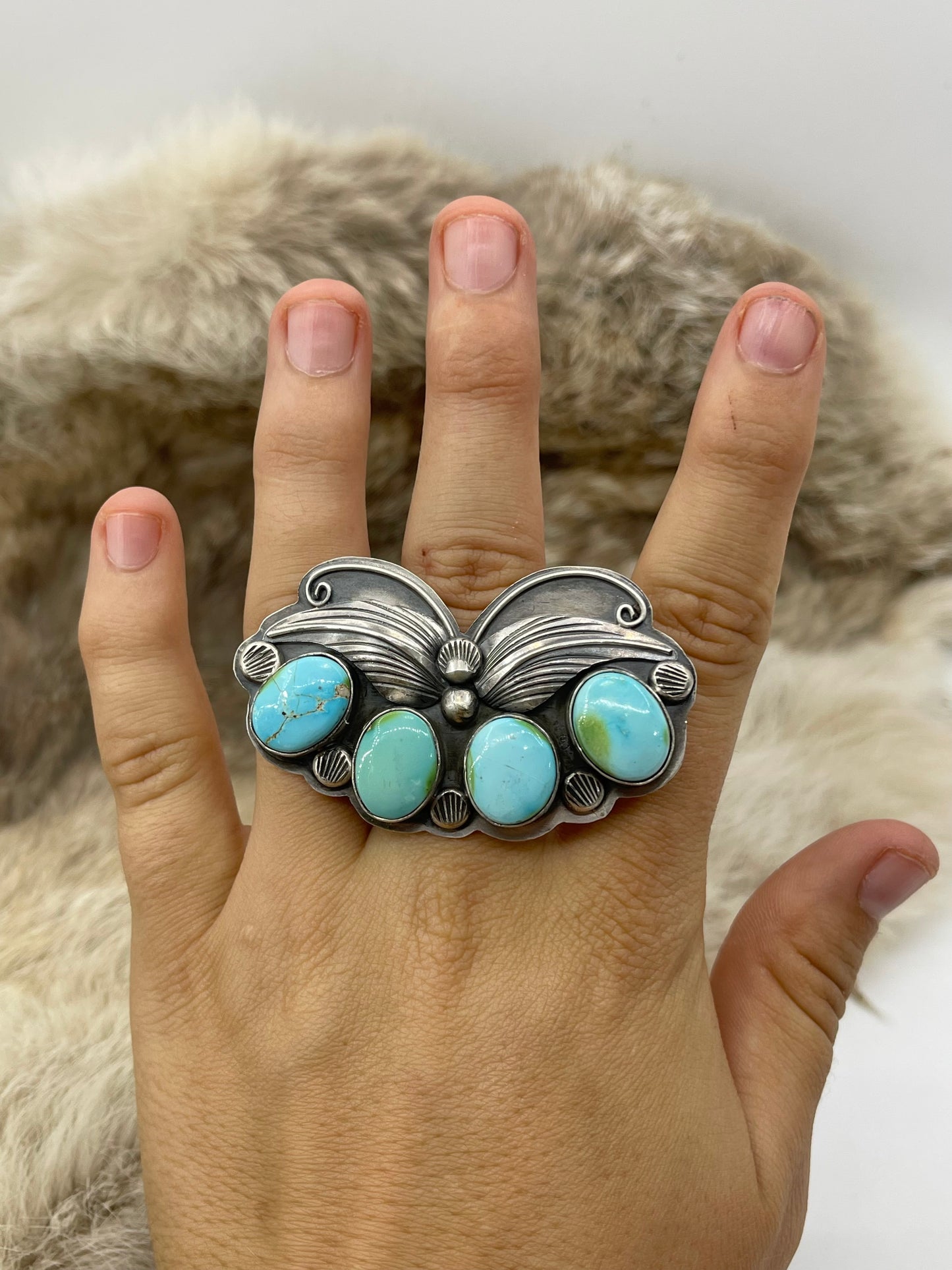 Adjustable 6.0-11.0 Sonoran Gold Turquoise Butterfly Ring by Gabby Jurado, Mexican