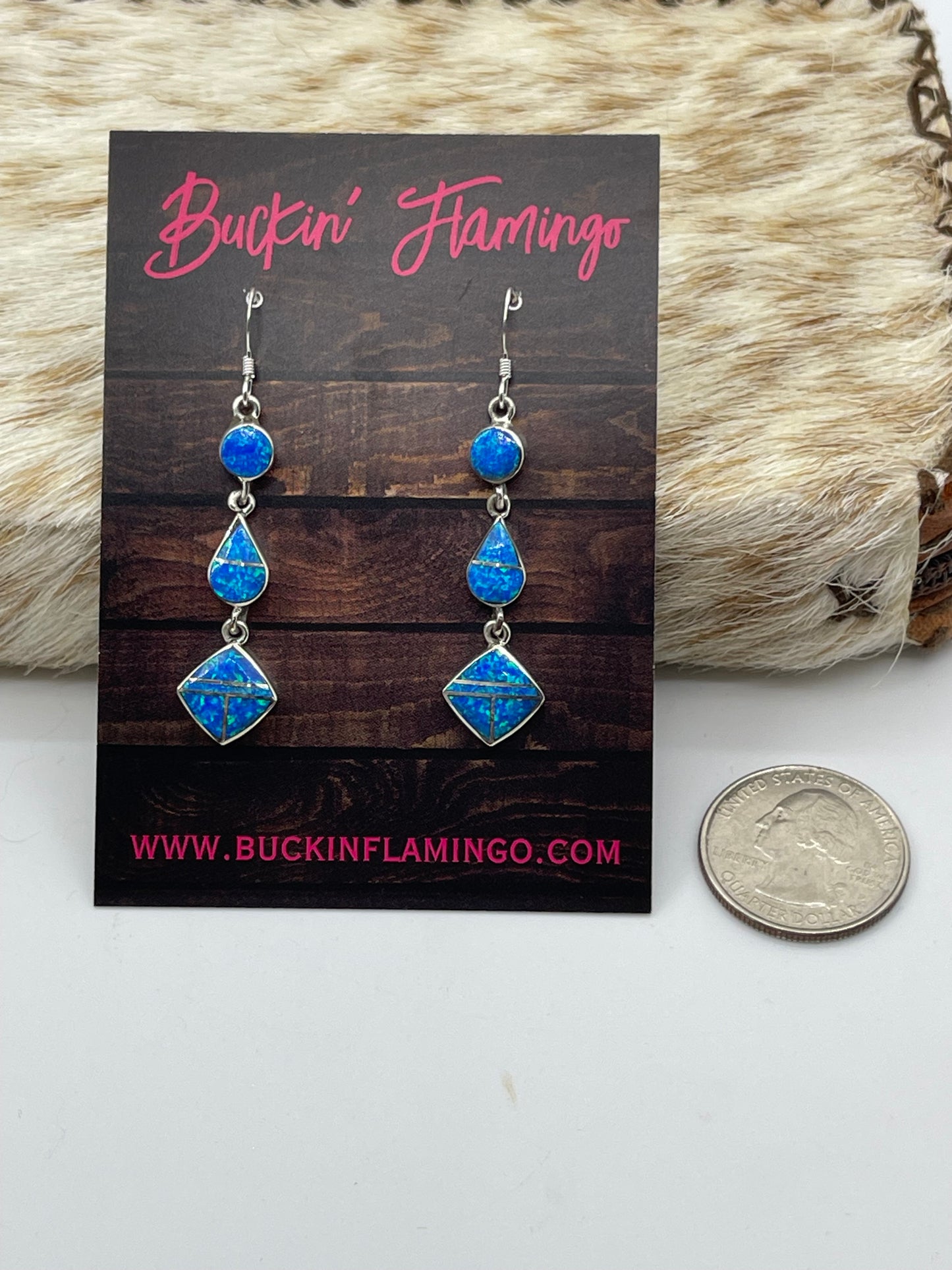 Blue Opal Dangle Earrings by James Manygoats, Navajo