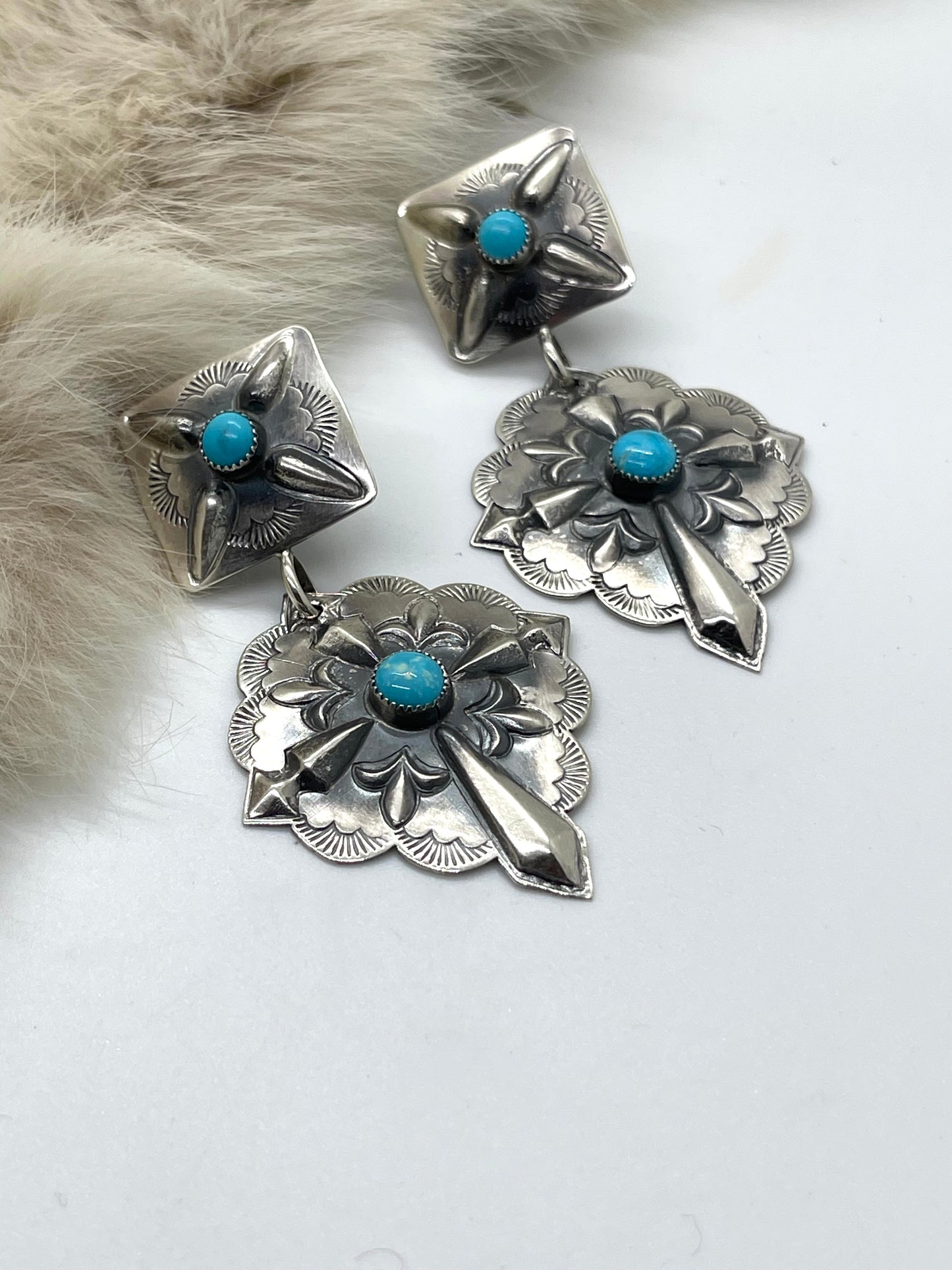 Double Concho Dangle Earrings by Glenn Livingston, Navajo