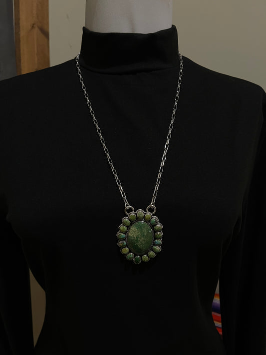 24" Green Turquoise Cluster Necklace