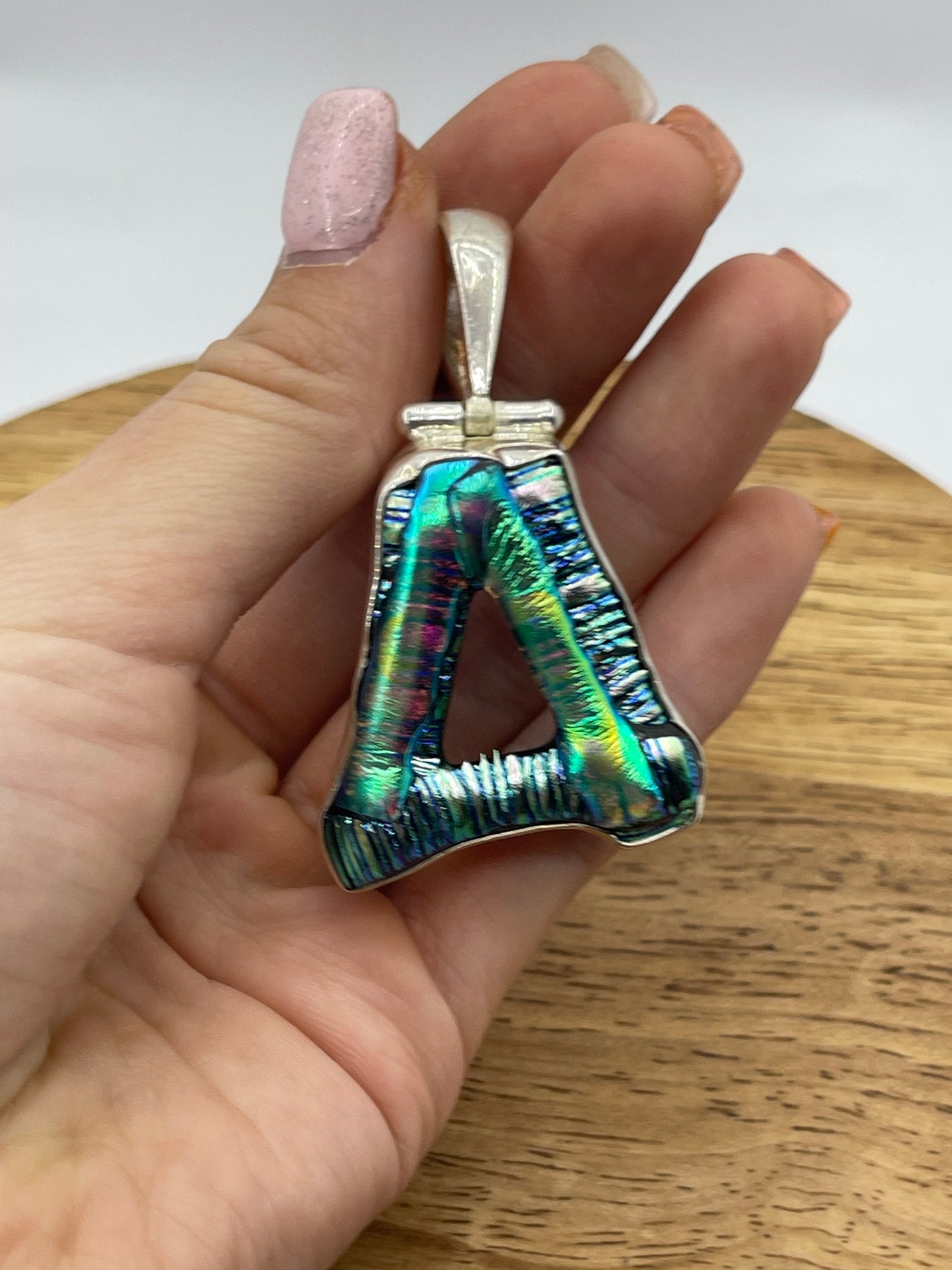Dichroic Glass Pendant with an Open Back