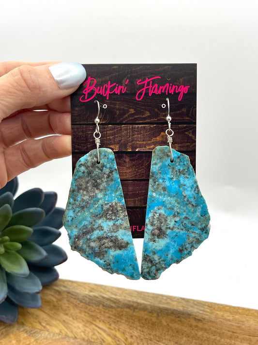 LOT 61 B 1/25    Natural Kingman Turquoise Slab Earrings