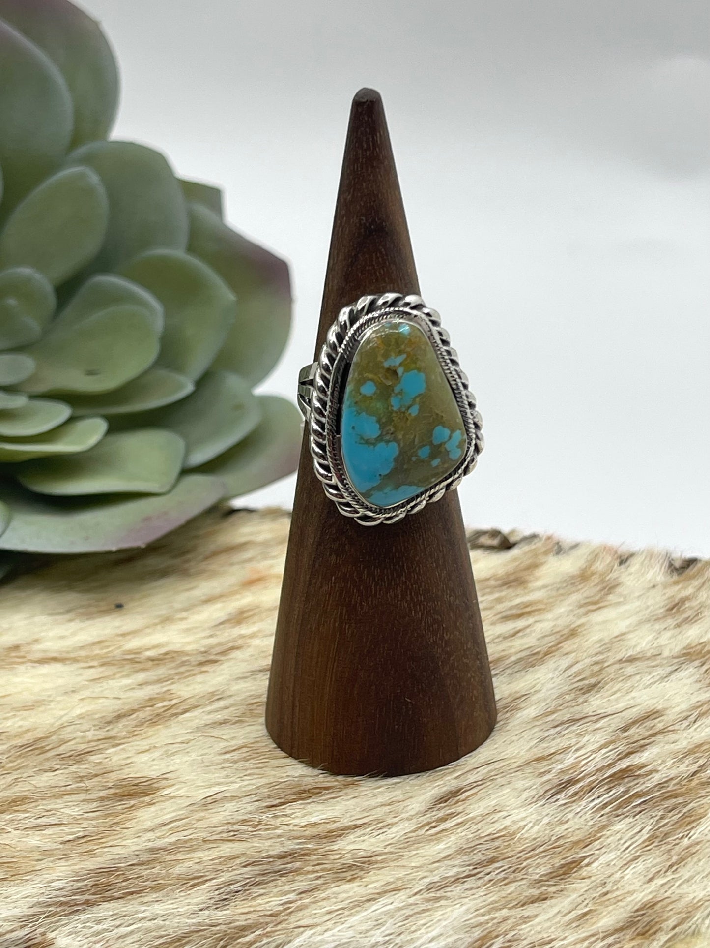 6.0 Kingman Turquoise Ring by Kenny Lonjose, Navajo