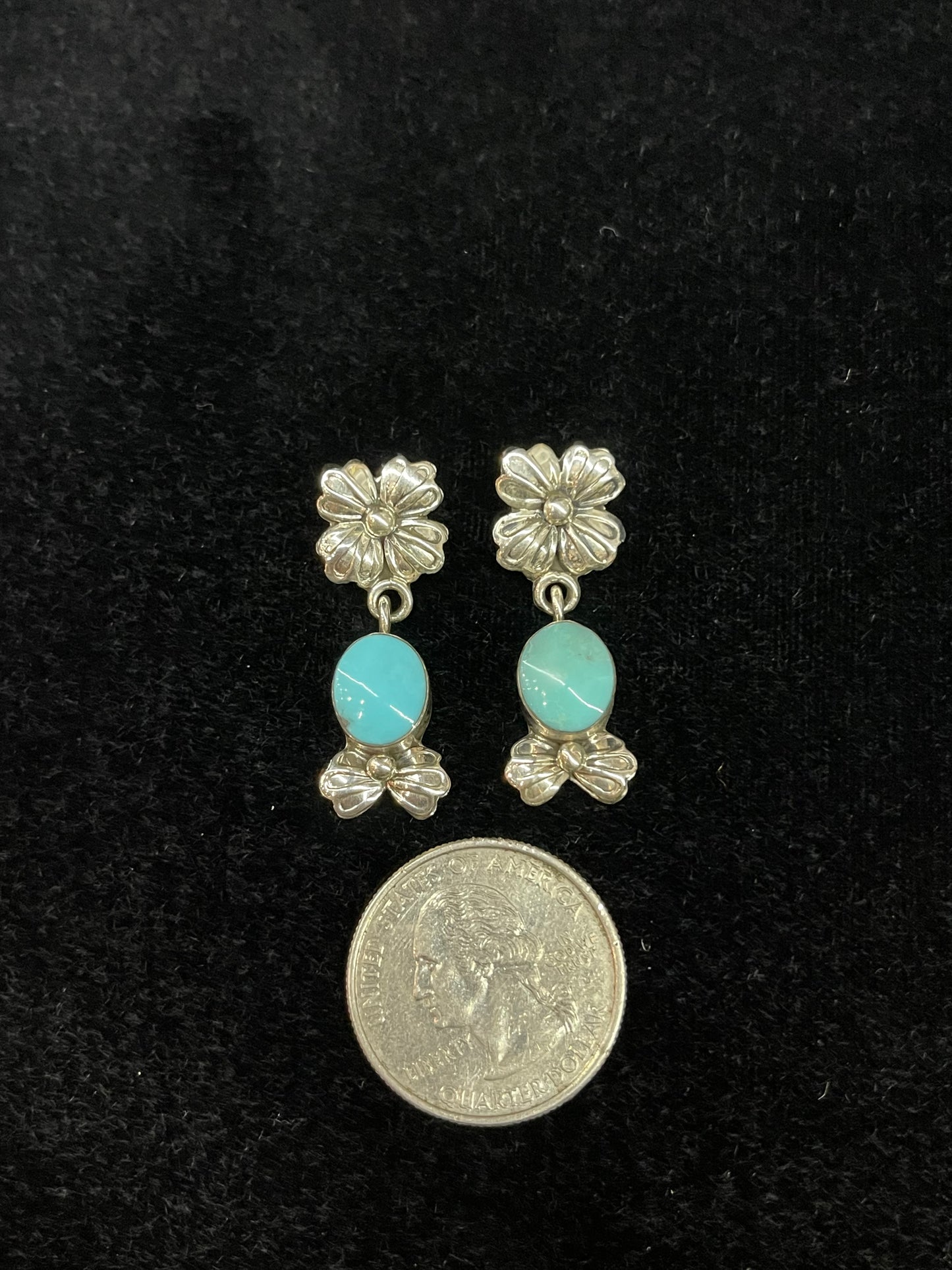 Turquoise and Flower Post Dangle Earrings by Mike Smith, Navajo