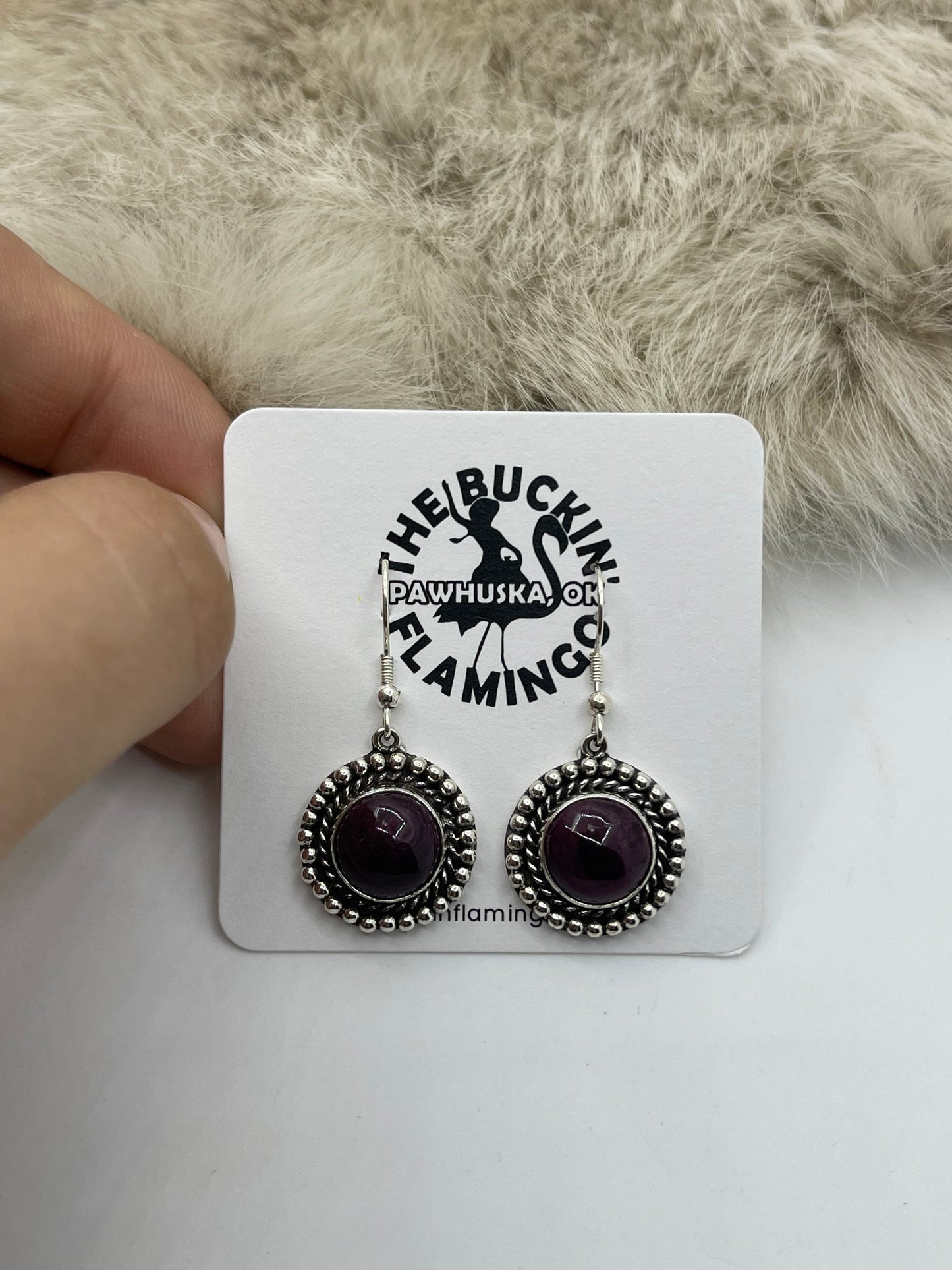 Purple Spiny Oyster Circle Dangle Earrings