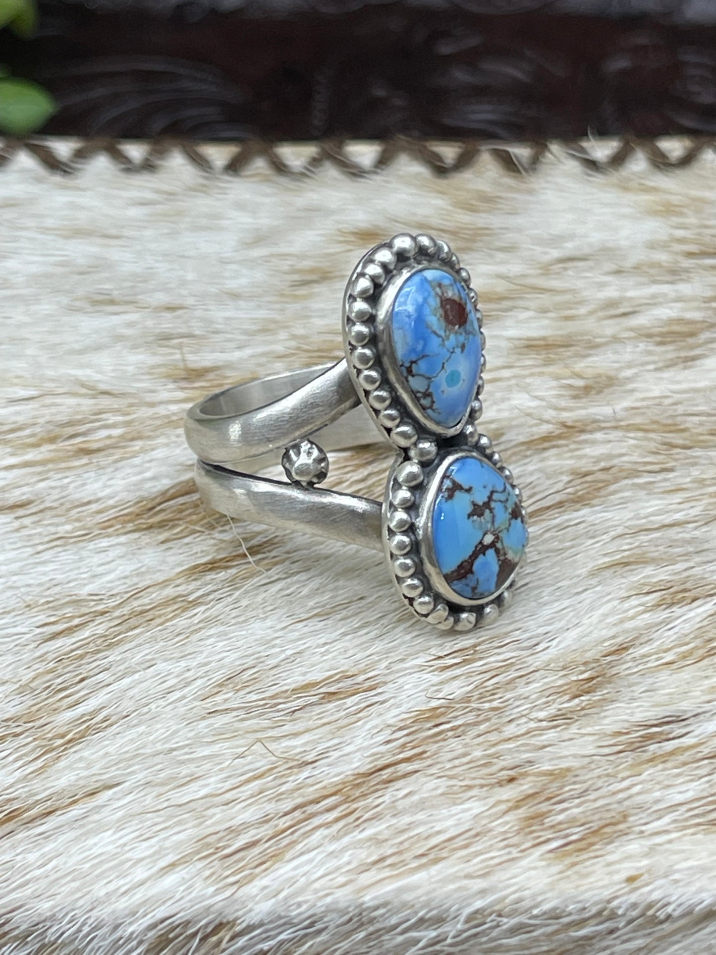 6.0 Adjustable 2 Stone Golden Hills Turquoise Ring