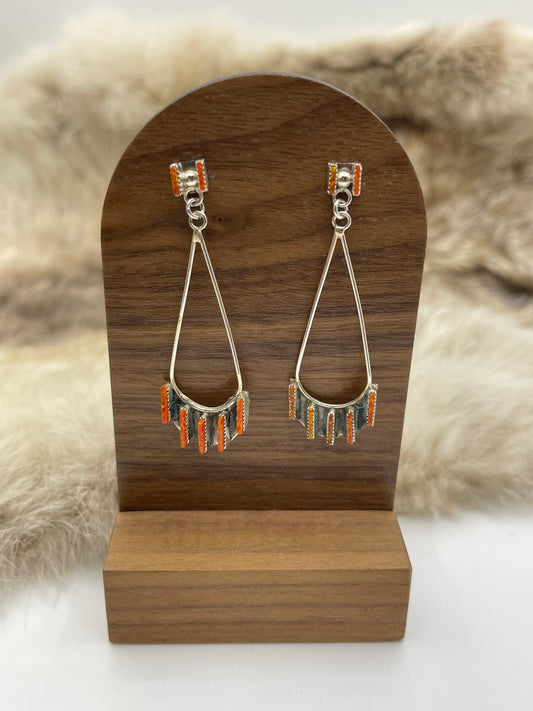 Orange Opal Teardrop Dangle Earrings by Ashley Laate, Zuni