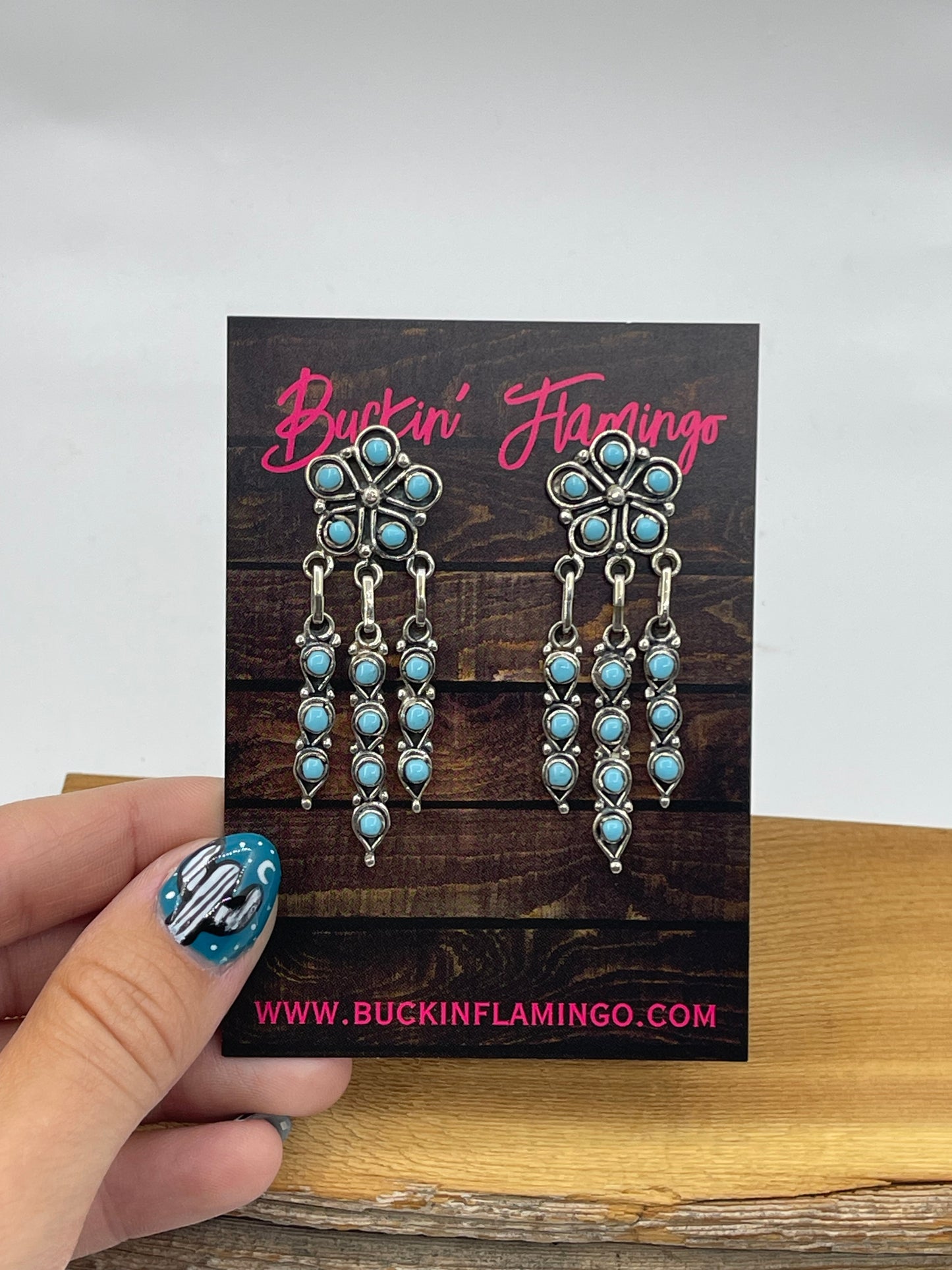 Zuni Turquoise Flower Chandelier Post Dangle Earrings