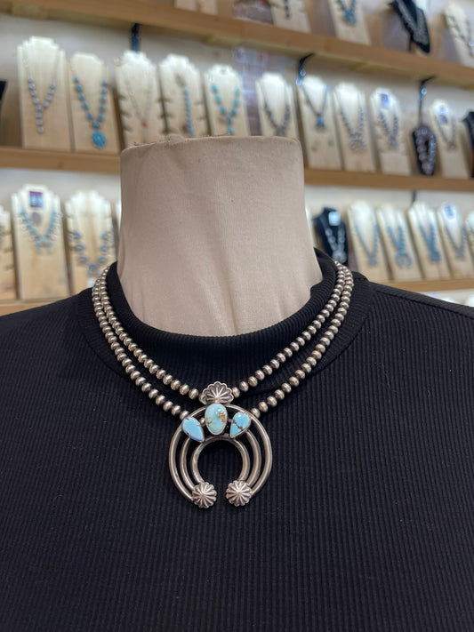 18" 5mm Golden Hills Turquoise Naja 2 Strand Necklace by Dave Morgan, Navajo