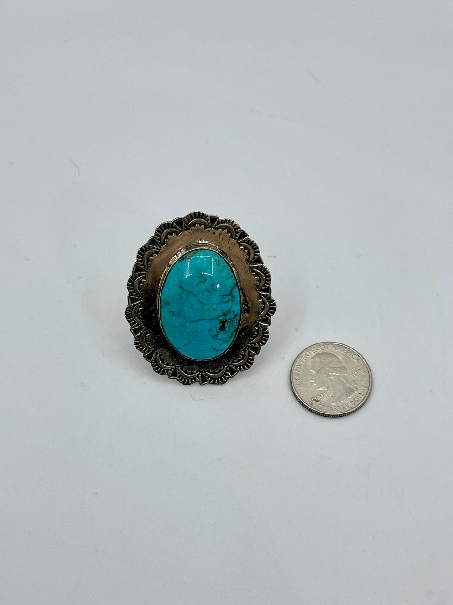 10.0 Oval Kingman Turquoise Ring By Harold Joe Navajo