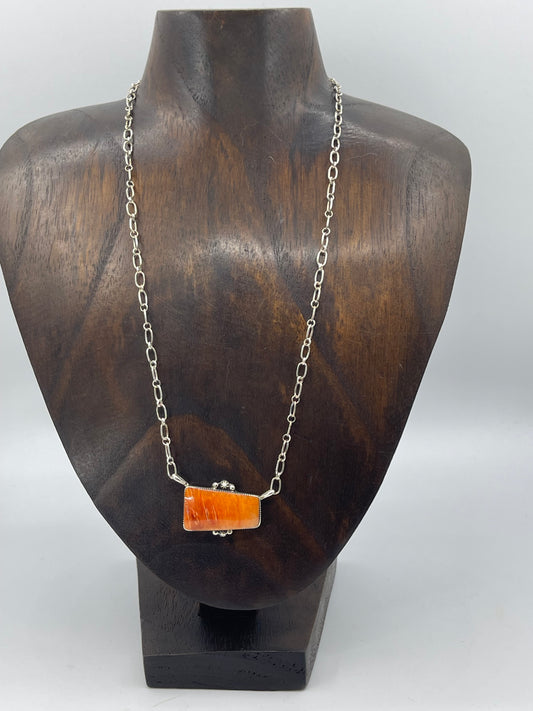 Orange Spiny Oyster Shell Bar Necklace by Sheena Jack, Navajo