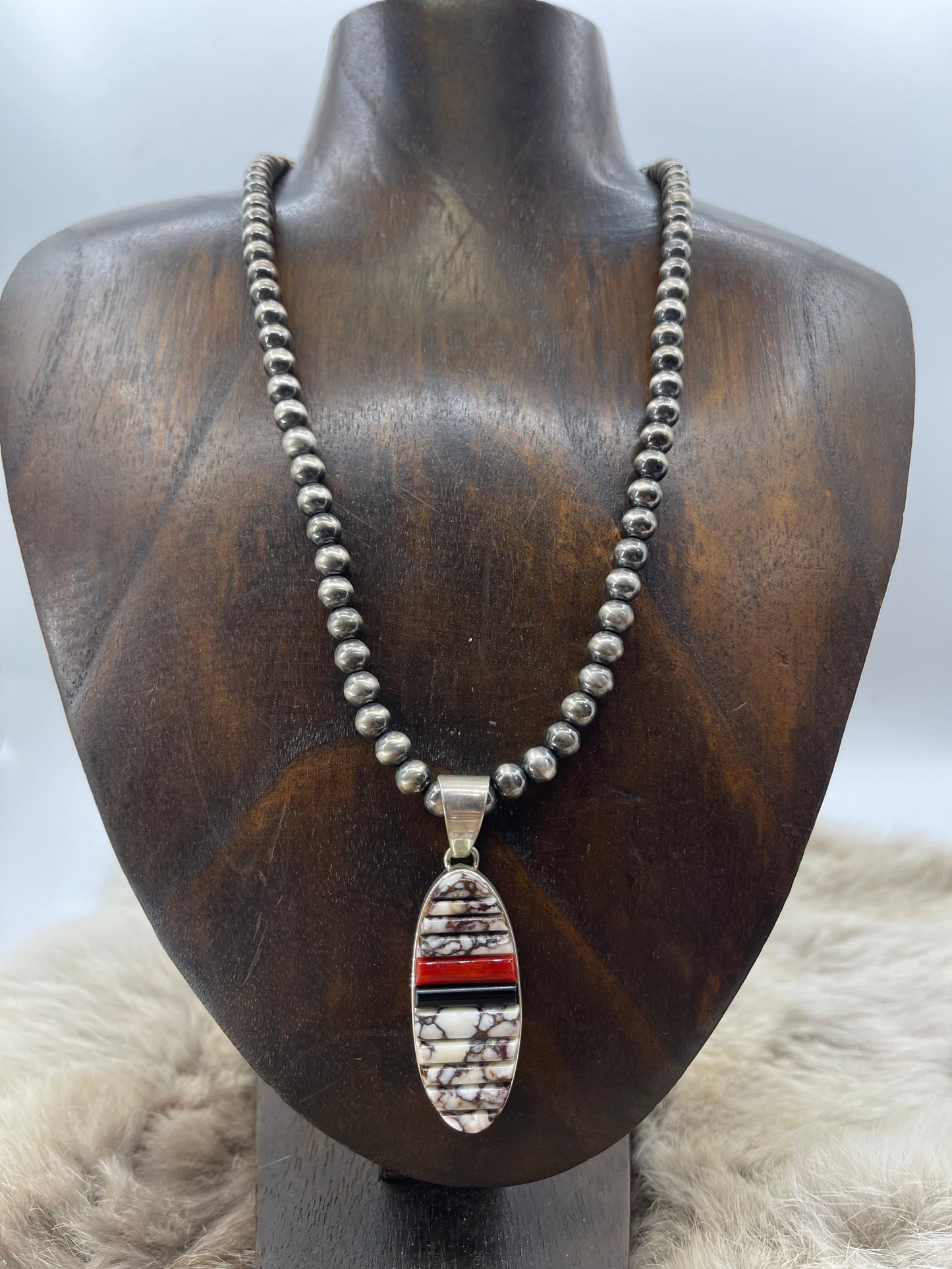 Wild Horse, Onyx & Coral Cobblestone Inay 3-piece set by Thomas Francisco, Navajo