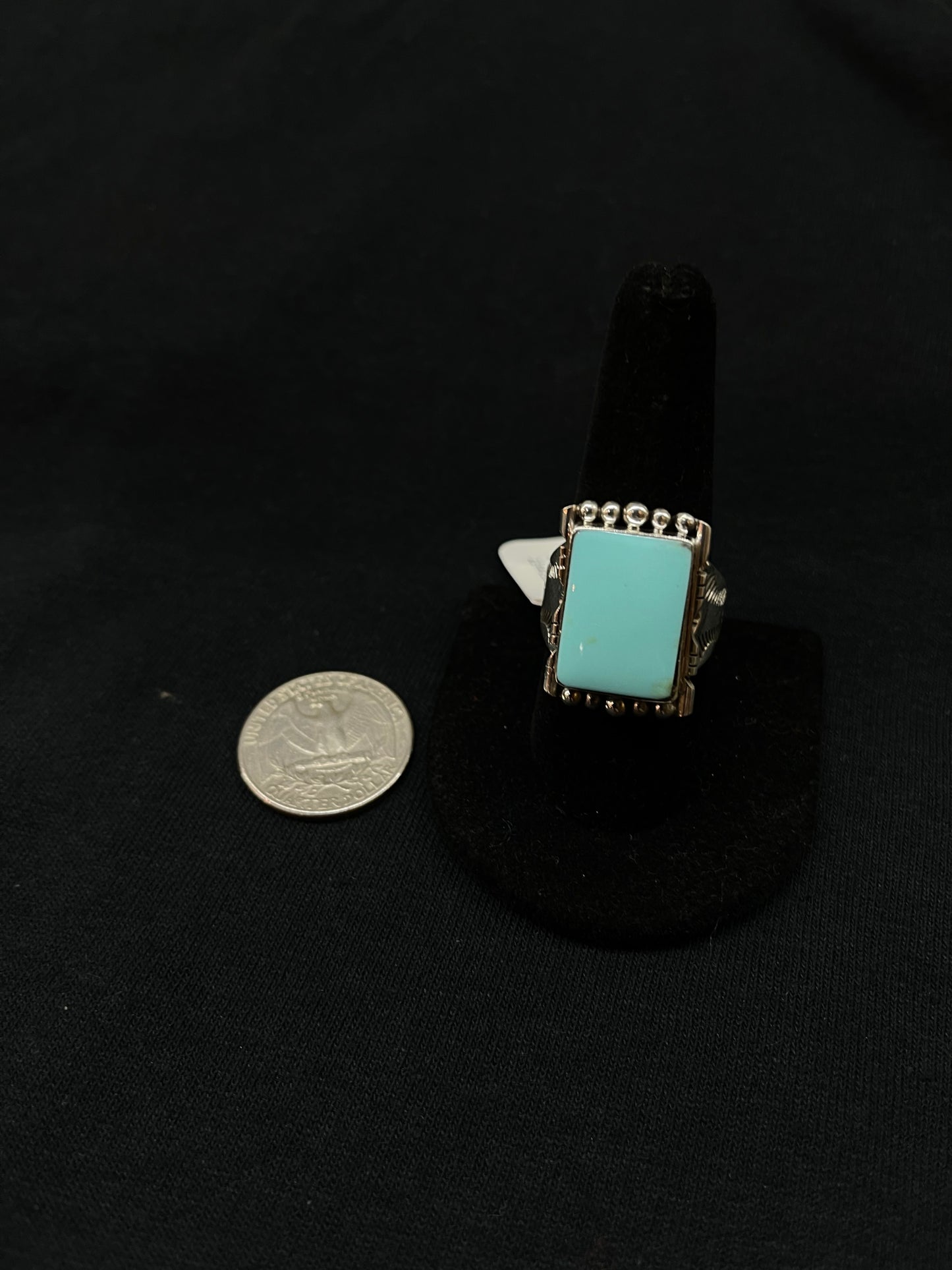 10.0 Kingman Turquoise Rectangle Ring by Phyllis A. Smith, Navajo