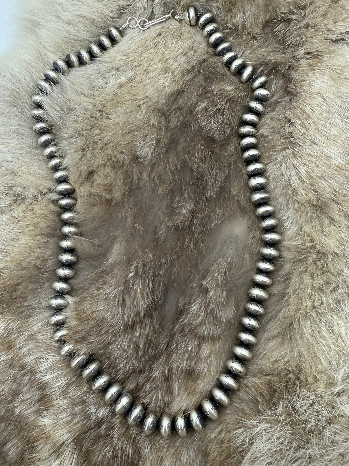 20" 9mm Stamped Handmade Navajo Pearls by Bryannen Halwood, Navajo