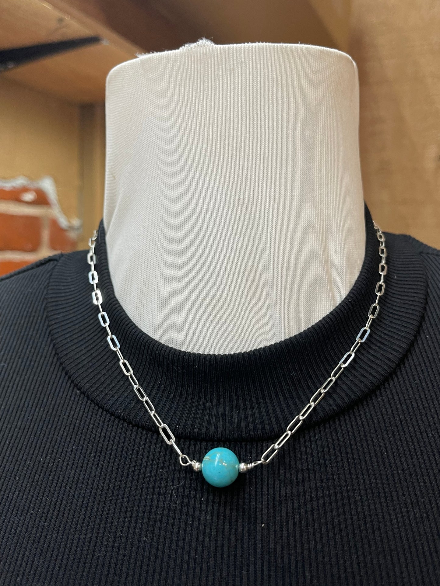 16" Turquoise Necklace with Paperclip Chain