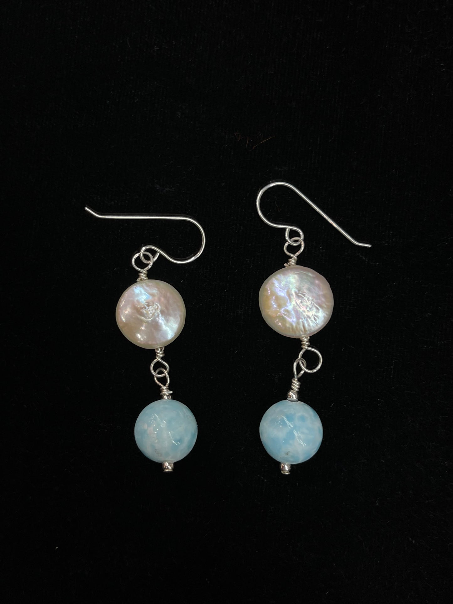 Fresh Water Pearls and Larimar Dangle Earrings