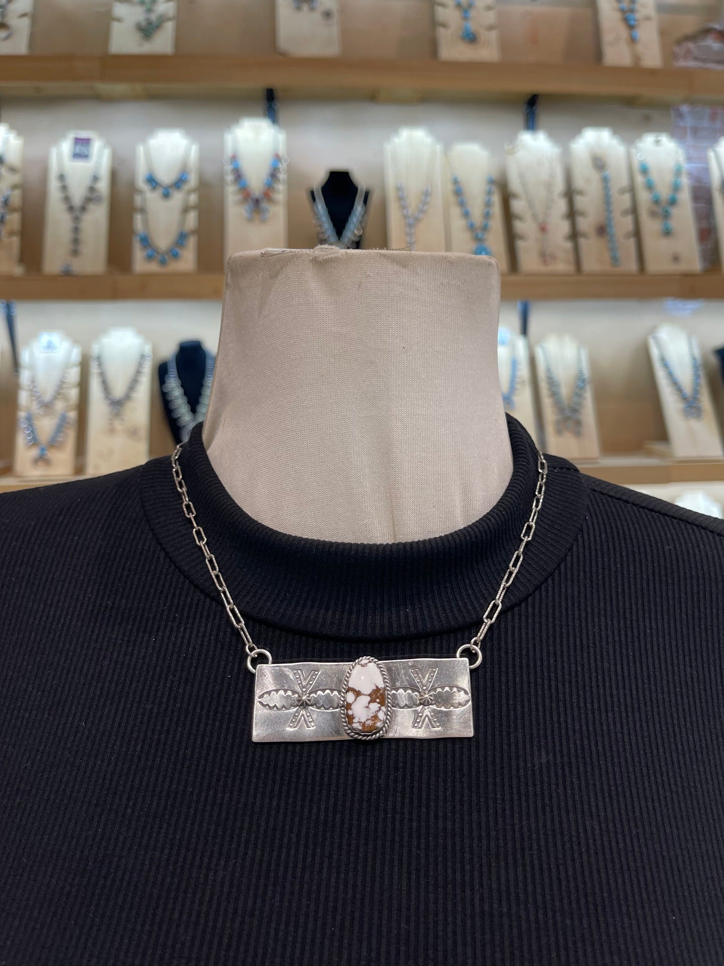 17" White Horse Necklace by Gabby Jurado, Navajo