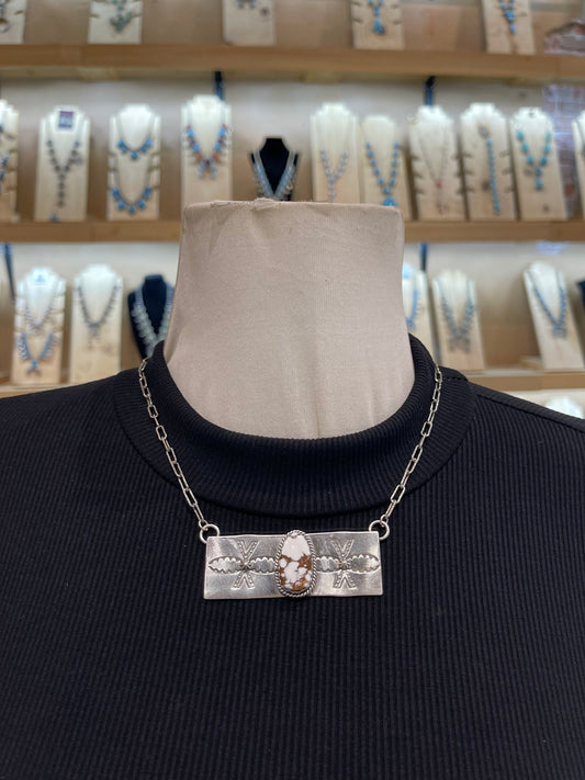 17" White Horse Necklace by Gabby Jurado, Navajo