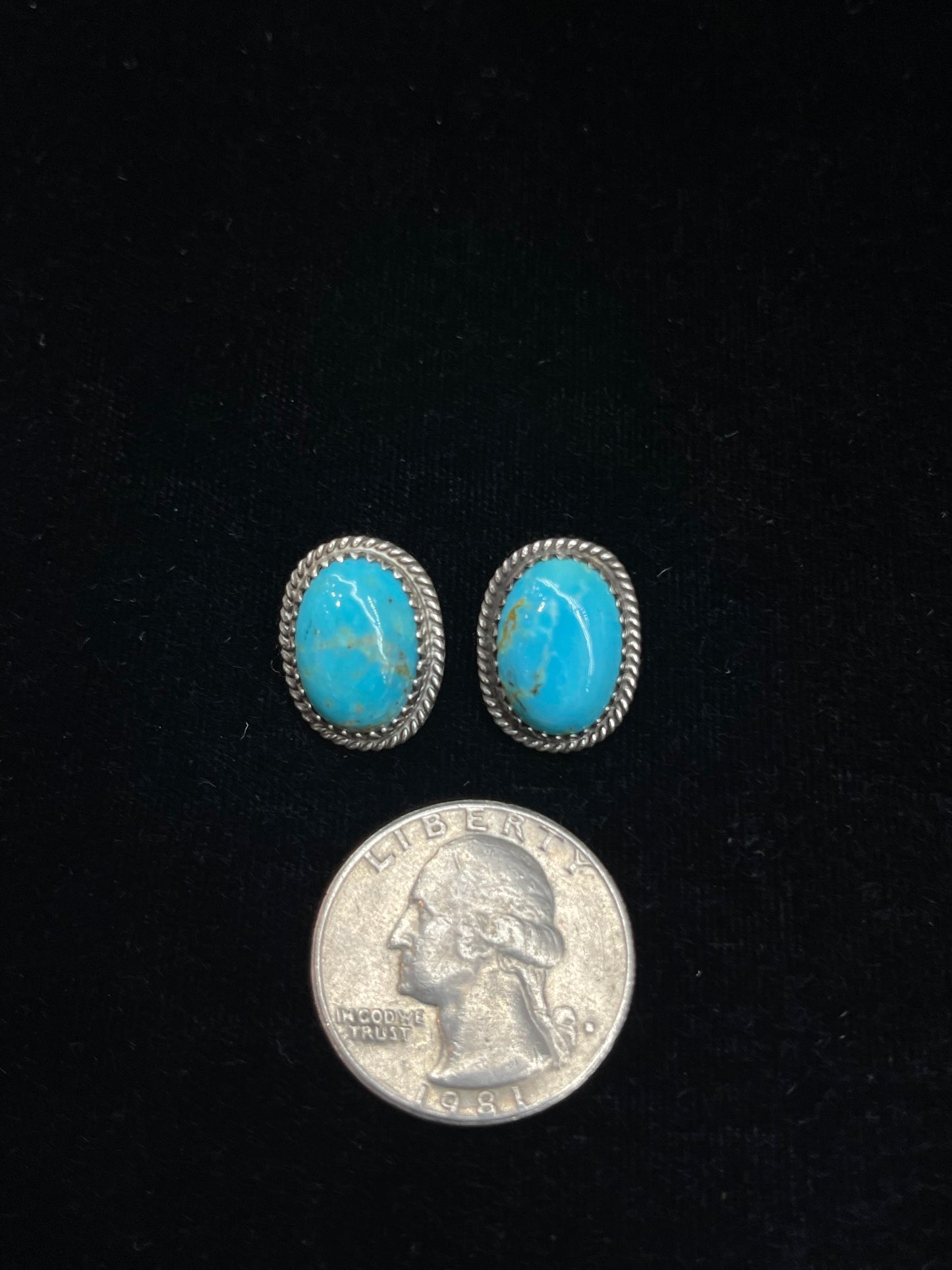 Kingman Turquoise Post Earrings by Theresa Smith, Navajo