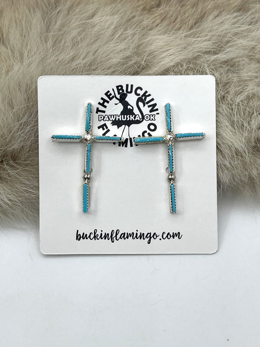 Zuni Needlepoint Turquoise Cross Earrings by Ashley Laate, Zuni