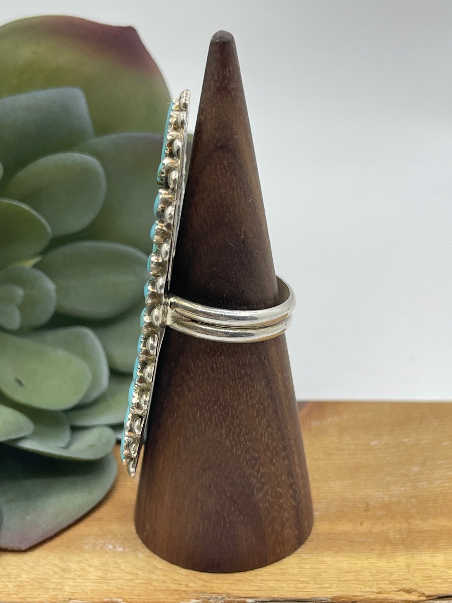 9.5 Blue Turquoise Cluster Ring by Phylena Byjoe, Navajo