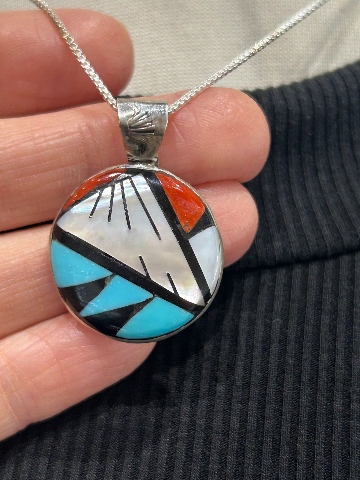 16" Chain with Zuni Inlaid Pendant