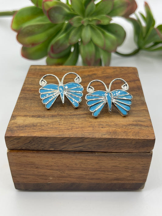 Inlay Turquoise Butterfly Earrings by Emma Edaakie, Zuni